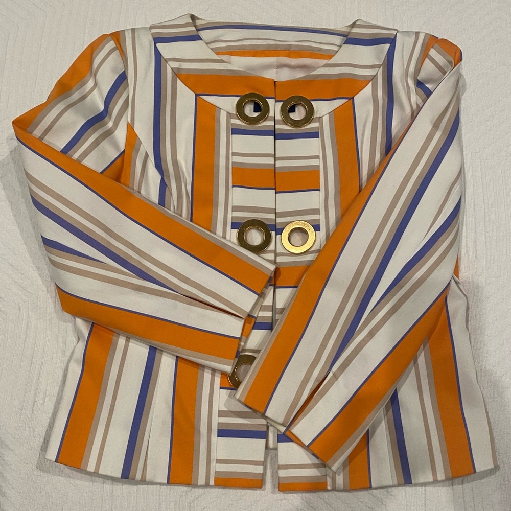 Doncaster Striped Orange and Blue Women's Blazer with Oversized Gold Hardware